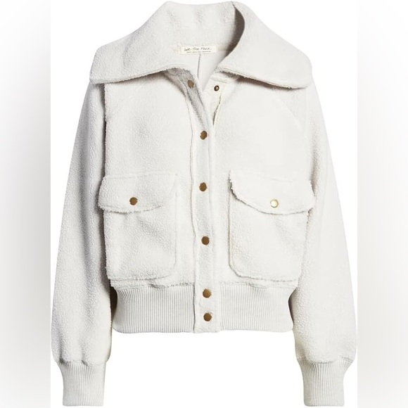 Free People Shasta Snap Up Fleece Bomber in Morning Fog Grey - Picture 3 of 8